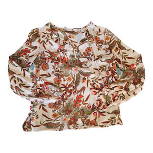 Liz Claiborne Women’s Blouse Medium Floral Long Sleeve 100% Polyester Boho Top